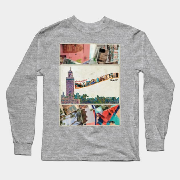 Greetings from Marrakesh in Morocco Vintage style retro souvenir Long Sleeve T-Shirt by DesignerPropo